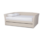 Baxton Studio Delora Modern and Contemporary Beige Fabric Upholstered Queen Size Daybed with Roll-Out Trundle Bed